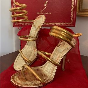 Renee Cavovilla Heels Gold Snake-Skin ankle wrap